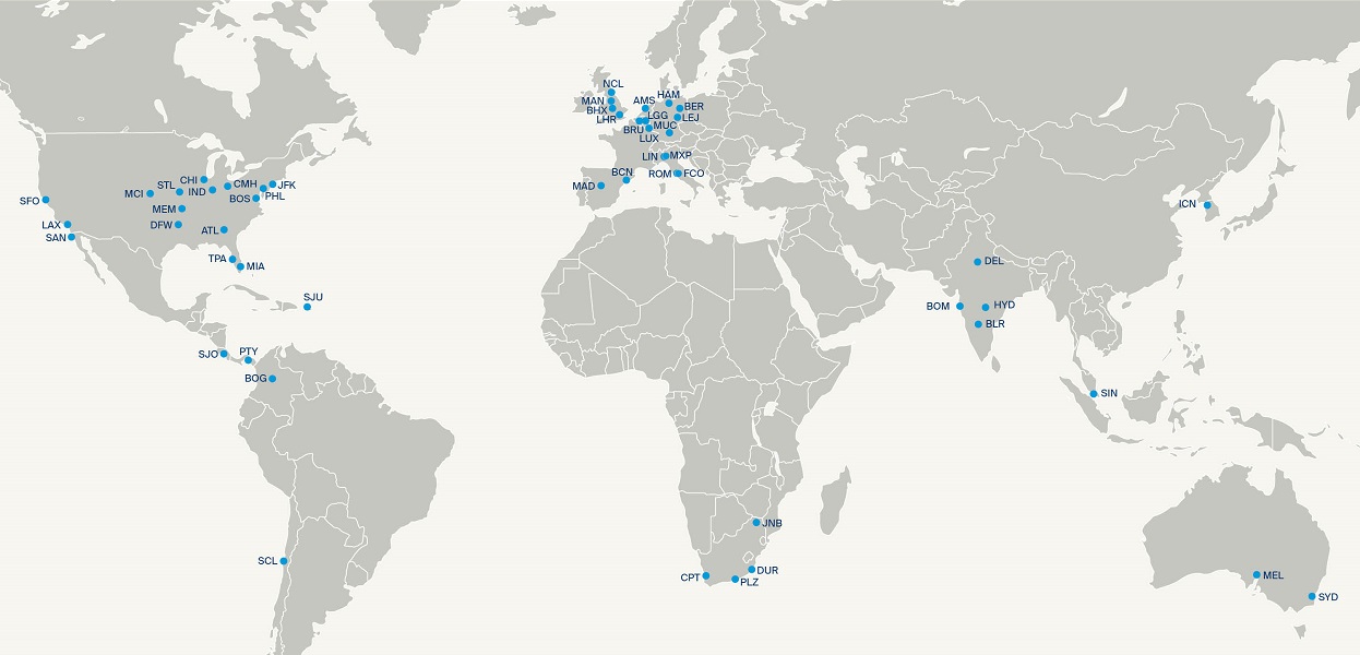 Karte mit einer Übersicht über Kuehne+Nagel´s globales Airside Netzwerk